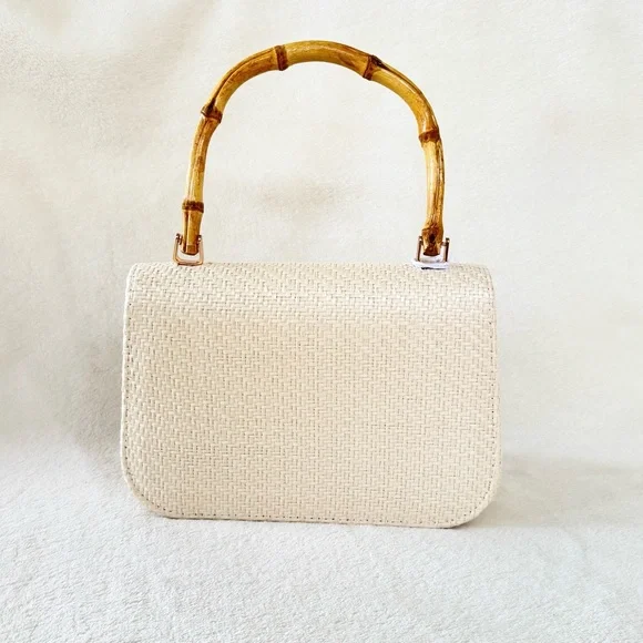 Haute Hippie Straw Bag w/ Colorful Floral Decoration & Bamboo Handle - Picture 8 of 9